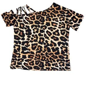 Crazy Train Womens Be Wild Leopard Top Strappy Cutout Shoulder Size Large